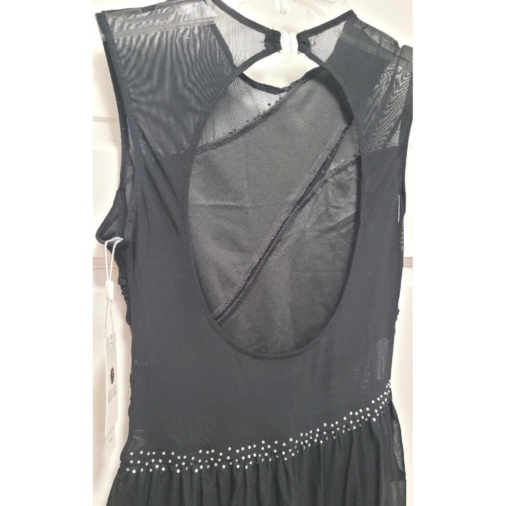 Iefiel‎ Women's Sleeveless Asymmetrical Black Rhinestone Dance Dress - Small